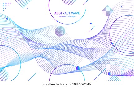 Resumen de elementos de onda colorida para el diseño. Ecualizador de pista de frecuencia digital. Fondo artístico de línea estilizada.Ilustración vectorial.Onda con puntos creada mediante herramienta de mezcla.Línea ondulada curvada, banda lisa