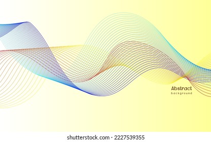 Abstract colorfull wave element for design. Stylized line art background. Vector illustration. Wave with lines created using blend tool. Digital frequency track equalizer. Curved wavy line.