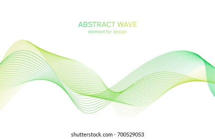 Abstract colorfull wave element for design. Digital frequency track equalizer. Stylized line art background.Vector illustration.Wave with lines created using blend tool.Curved wavy line, smooth stripe
