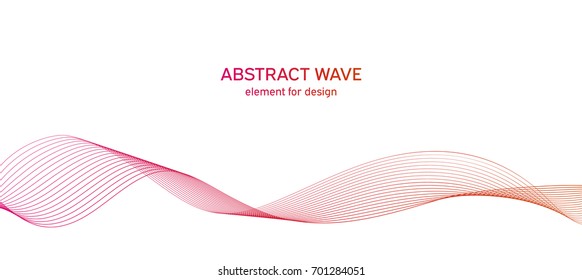 Abstract colorfull wave element for design. Digital frequency track equalizer. Stylized line art background.Vector illustration.Wave with lines created using blend tool.Curved wavy line, smooth stripe