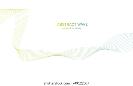 Abstract colorfull wave element for design. Digital frequency track equalizer. Stylized line art background.Vector illustration.Wave with lines created using blend tool.Curved wavy line, smooth stripe