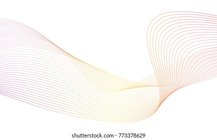 Abstract colorfull wave element for design. Digital frequency track equalizer. Stylized line art background.Vector illustration.Wave with lines created using blend tool.Curved wavy line, smooth stripe