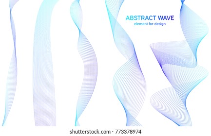 Abstract colorfull wave element for design. Digital frequency track equalizer. Stylized line art background.Vector illustration.Wave with lines created using blend tool.Curved wavy line, smooth stripe