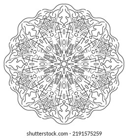 Abstract coloring book for adults. Vector drawing, curved lines. Mandala pattern on a white background. Islamic, Arabic, Indian, Turkish, Chinese, Ottoman motifs. Graphics, mysticism, baroque.