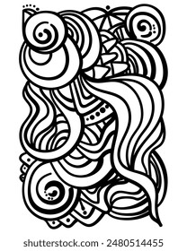 Abstract coloring page with fantasy patterns and lines, patterned element for colouring or creating metaphorical cards vector illustration