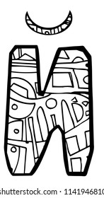 Abstract coloring page of russian letter Й 