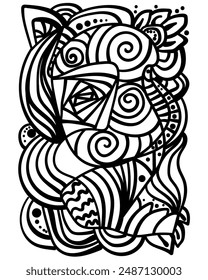 Abstract coloring page with spiral patterns and lines, patterned element for colouring or making metaphorical cards vector illustration