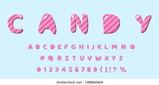 Abstract Colors Doodle Font. Sweet concept. Striped letters with shadows in a flat style