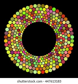 Abstract colors dots on a black background. Vector illustration.