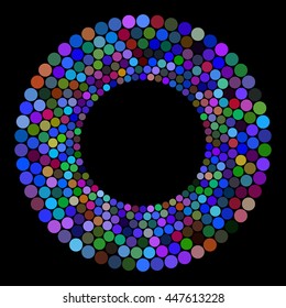 Abstract colors dots on a black background. Vector illustration.