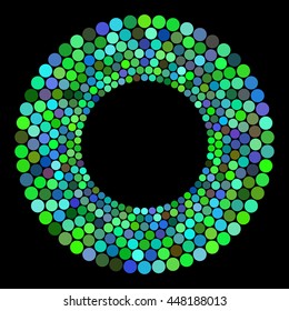 Abstract colors dots on a black background. Vector illustration.