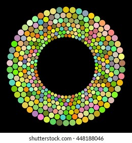 Abstract colors dots on a black background. Vector illustration.