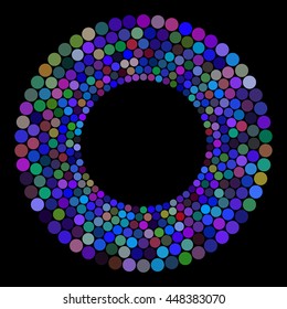 Abstract colors dots on a black background. Vector illustration.