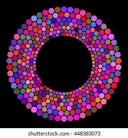 Abstract colors dots on a black background. Vector illustration.