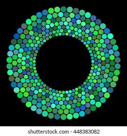 Abstract colors dots on a black background. Vector illustration.