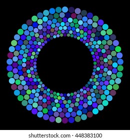 Abstract colors dots on a black background. Vector illustration.