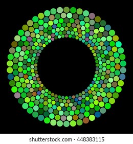 Abstract colors dots on a black background. Vector illustration.