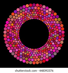 Abstract colors dots on a black background. Vector illustration.