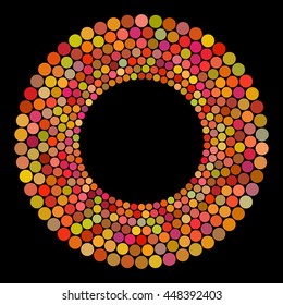 Abstract colors dots on a black background. Vector illustration.