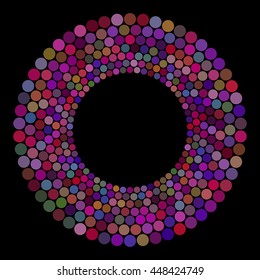 Abstract colors dots on a black background. Vector illustration.