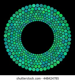 Abstract colors dots on a black background. Vector illustration.