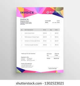 abstract colors invoice template design