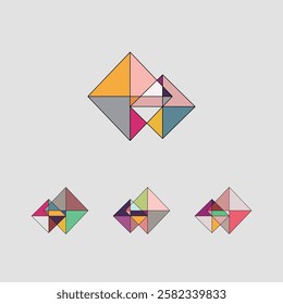 abstract colors line art square shape geometric minimalism pattern design icon set collection