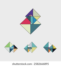 abstract colors line art square shape geometric minimalism pattern design icon set collection