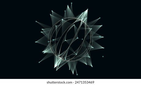 Abstrakte Farben Sci-Fi-Kugel mit Teilchen und Linien. Technologie-Netzwerkverbindung auf der Welt. Futuristische Vektorillustration. Globale digitale Verbindungen ai. Geometrische 3D-Drahtmodell-Kugel.