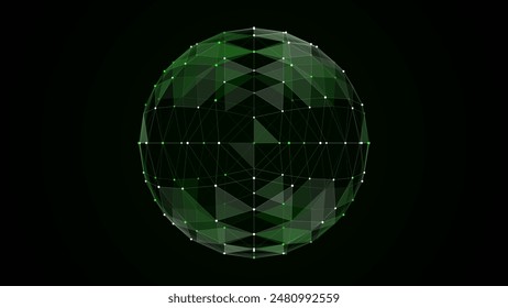 Abstract colors sci-fi sphere with particles and lines. Technology network connection on world. Futuristic vector illustration. Global digital connections ai. 3D wireframe geometric sphere.