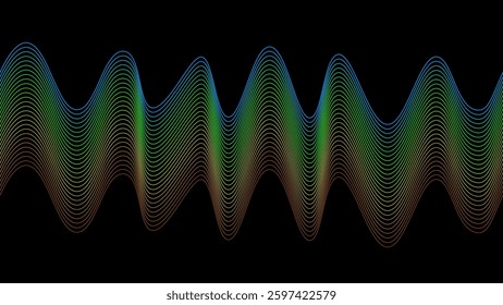 Abstract colors wave with lines. Digital frequency track equalizer. Vector illustration dynamic music wave. Technology sound.