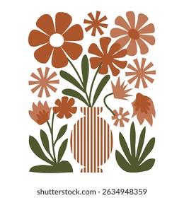 Vector de flores de color Abstractas, elegante flor de Boho y pintura de arte minimalista moderno y Ilustración vectorial de póster.