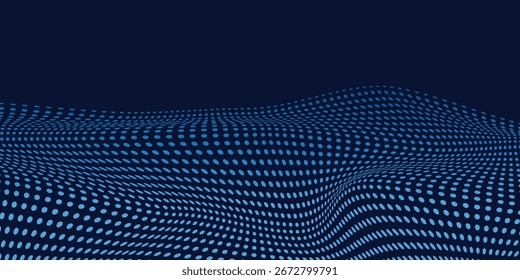 Abstract colour wave dots on black background. 3d. Big data. Network connection. Technology background.