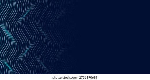 Abstract colour wave dots on black background. 3d. Big data. Network connection. Technology background.