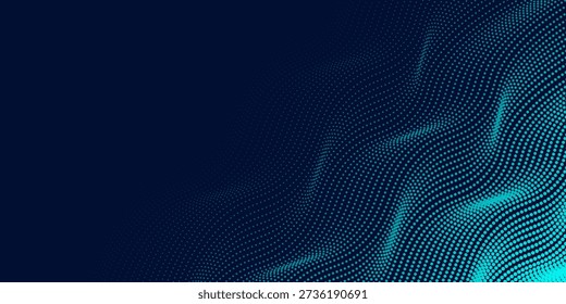 Abstract colour wave dots on black background. 3d. Big data. Network connection. Technology background.