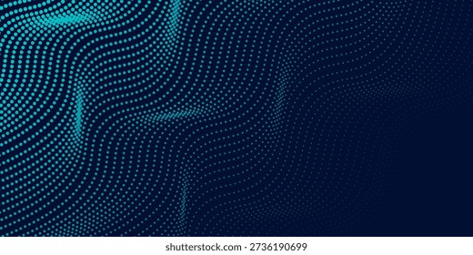 Abstract colour wave dots on black background. 3d. Big data. Network connection. Technology background.