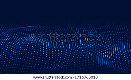 Abstract colour wave dots on black background. 3d. Big data. Network connection. Technology background.