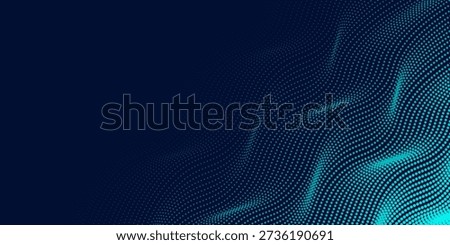 Abstract colour wave dots on black background. 3d. Big data. Network connection. Technology background.