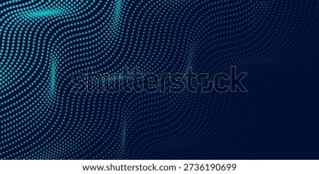 Abstract colour wave dots on black background. 3d. Big data. Network connection. Technology background.