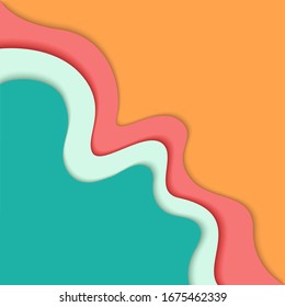 abstract colourful background with paper waves and seacoast with simple shapes, Modern vector illustration for concept design.