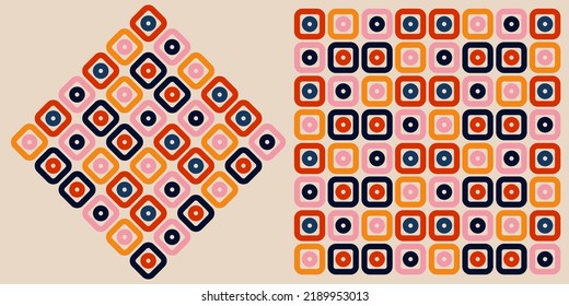 Abstract colourful background pattern retro 70s. Retro vector design for fabric, pillow, print, fashion, clothing, gift wrap.