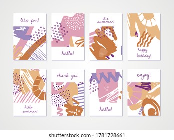 Abstract colourful backgrounds set. Hand drawn templates for card, flyer and invitation design. Vector illustration.