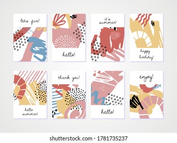 Abstract colourful backgrounds set. Hand drawn templates for card, flyer and invitation design. Vector illustration.