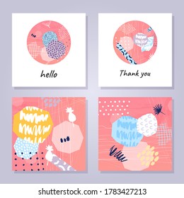 Abstract colourful backgrounds set. Hand drawn templates for card, flyer and invitation design. Vector illustration.