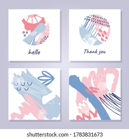 Abstract colourful backgrounds set. Hand drawn templates for card, flyer and invitation design. Vector illustration.