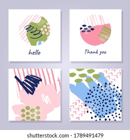 Abstract colourful backgrounds set. Hand drawn templates for card, flyer and invitation design. Vector illustration.
