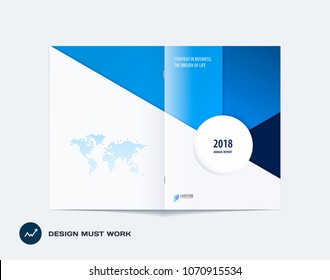 Abstract colourful blue brochure in material design paper cut style, modern catalog, centerfold cover