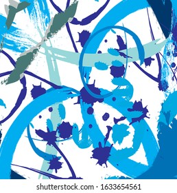 Abstract colourful blues hand drawn and strokes, splash pattern background. creative nice blues sky cute kids drawing backdrop