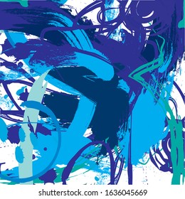 Abstract colourful blues hand drawn and strokes, splash pattern background. creative nice blues sky cute kids drawing backdrop