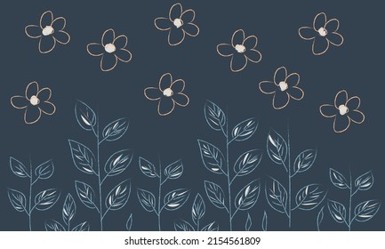 Resumen del patrón floral del vector de borde colorido sobre fondo negro. Patrón texturado de contorno floral y hoja.
